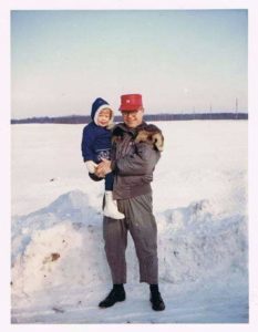 Major Wassall holding daughter, Natalie